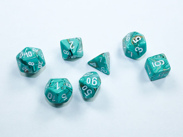 Marble Oxi-Copper/white Mini-Polyhedral 7-Dice Set