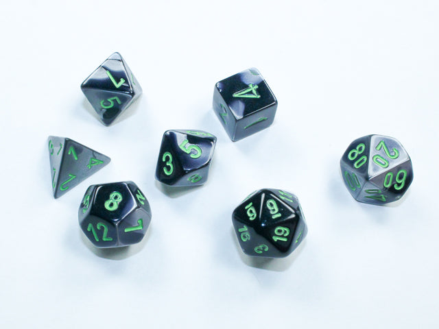 Gemini Black-Grey/green Mini-Polyhedral 7-Dice Set