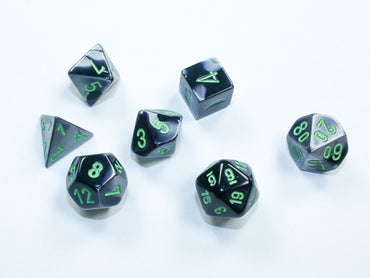 Gemini Black-Grey/green Mini-Polyhedral 7-Dice Set