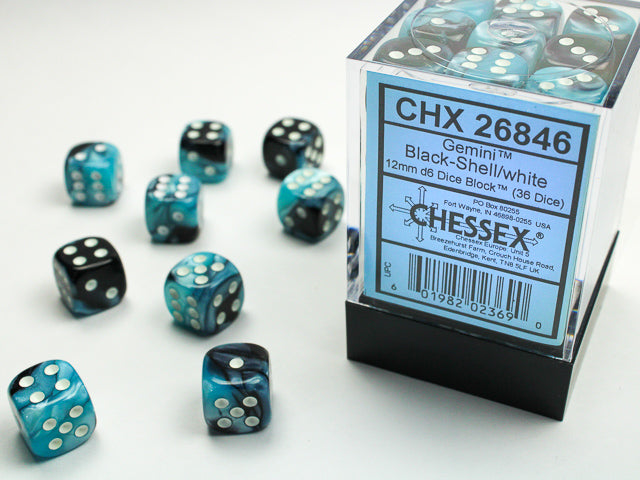 Gemini® 12mm d6 Black-Shell/white Dice Block™ (36 dice)
