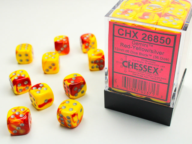 Gemini® 12mm d6 Red-Yellow/Silver Dice Block™ (36 dice)