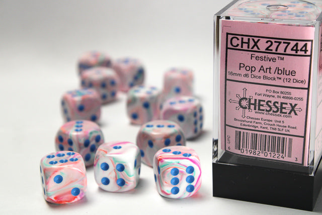 Festive® 16mm d6 Pop Art™/blue Dice Block™ (12 dice)