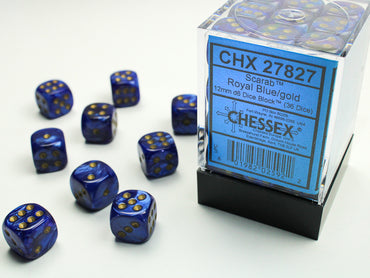 Scarab® 12mm d6 Royal Blue/gold Dice Block™ (36 dice)