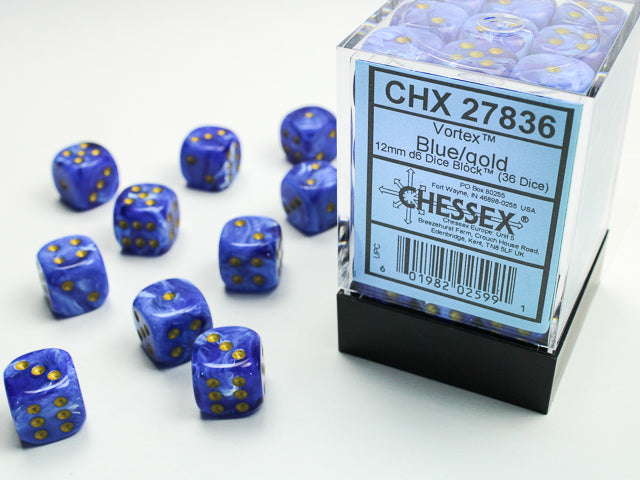 Vortex® 12mm d6 Blue/gold Dice Block™ (36 dice)