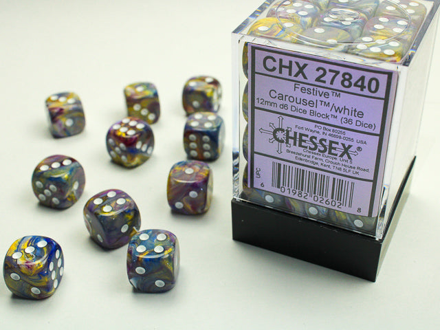 Festive® 12mm d6 Carousel™/White Dice Block™ (36 dice)