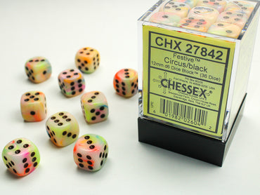 Festive® 12mm d6 Circus/black Dice Block™ (36 dice)