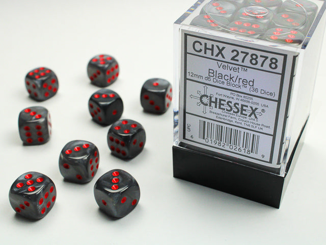 Velvet® 12mm d6 Black/red Dice Block™ (36 dice)