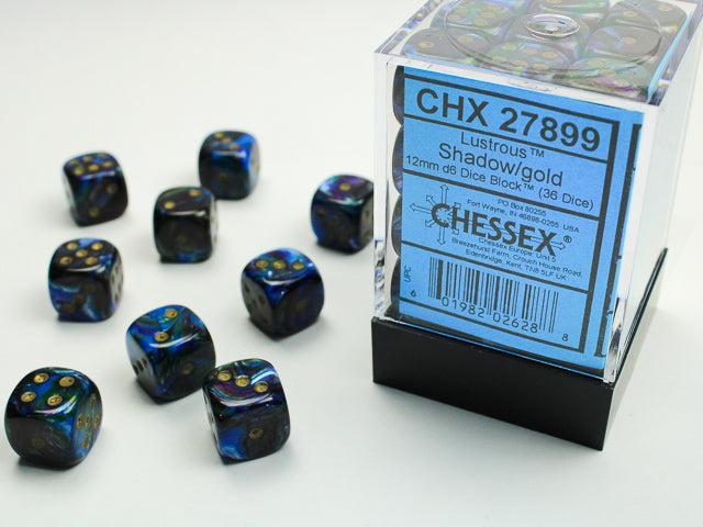 Lustrous® 12mm d6 Shadow/Gold Dice Block™ (36 dice)