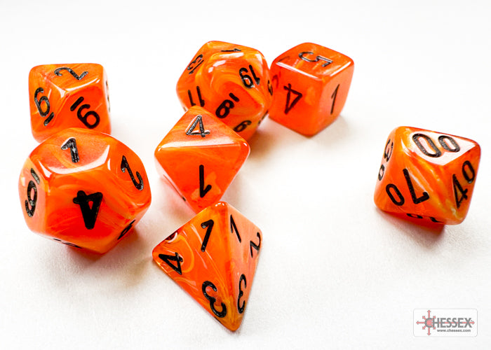 Vortex Orange/black Mini-Polyhedral 7-Dice Set