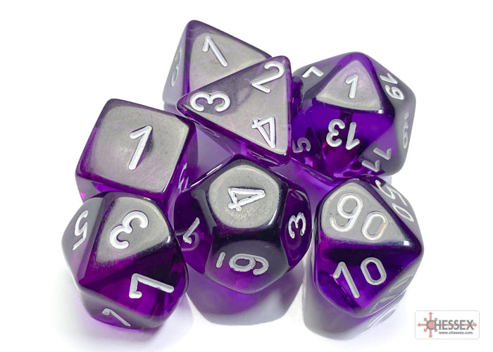Translucent Polyhedral Purple/white 7-Die Set