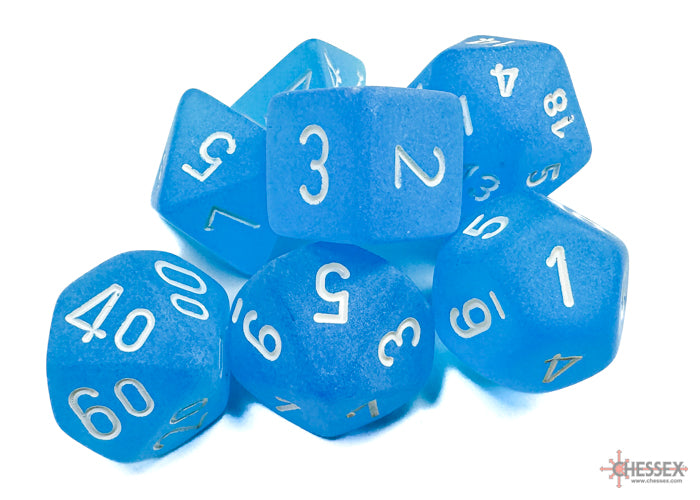 Frosted™ Polyhedral Caribbean Blue™/white 7-Die Set