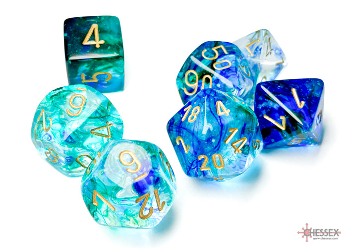 Nebula® Polyhedral Oceanic™/gold Luminary™ 7-Die Set