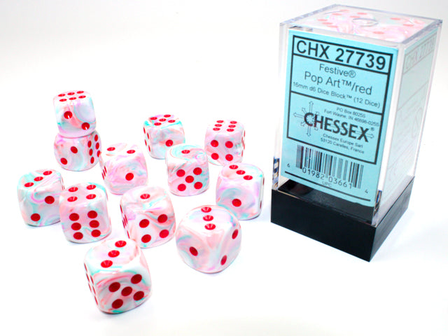 Festive® 16mm d6 Pop Art™/red Dice Block™ (12 dice)