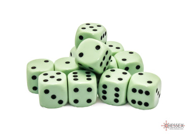 Opaque Pastel Green/black 16mm d6 Dice Block (12 dice)