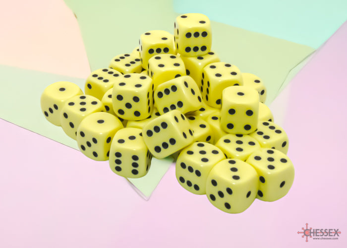 Chessex Opaque Pastel Yellow/Black 12mm d6 Dice Block (36 dice)