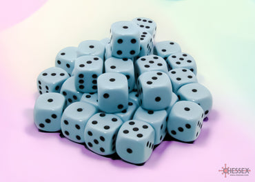 Chessex Opaque Pastel Blue/Black 12mm d6 Dice Block (36 dice)