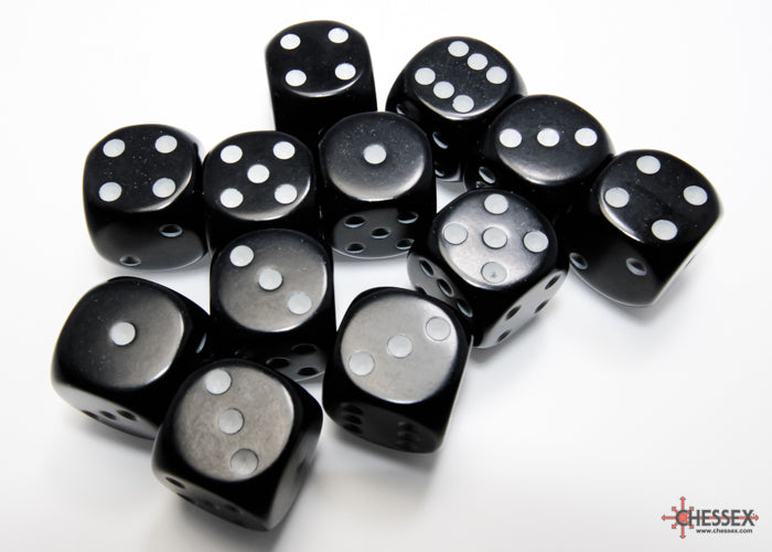 Opaque 16mm d6 Black/white Dice Block™ (12 dice)