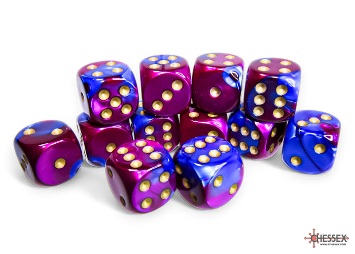 Gemini® 16mm d6 Blue-Purple/gold Dice Block™ (12 dice)