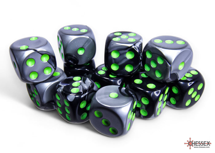 Gemini® 16mm d6 Black-Grey/green Dice Block™ (12 dice)