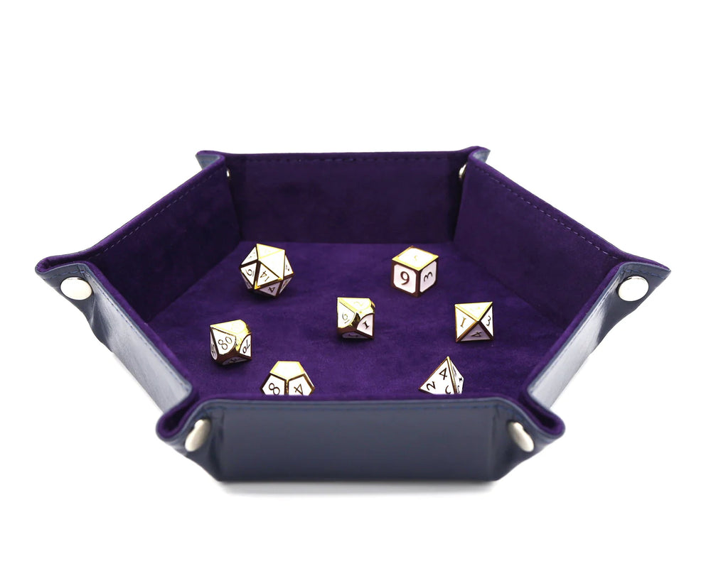 Leatherette & Velvet Dice Tray (Navy w/Purple Hex)