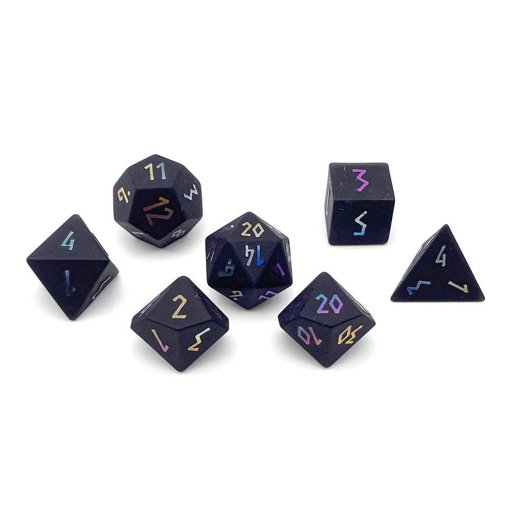 Norse Foundry - Black Obsidian Raised Holographic 7 Piece RPG Set Gemstone Dice