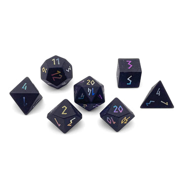 Norse Foundry - Black Obsidian Raised Holographic 7 Piece RPG Set Gemstone Dice