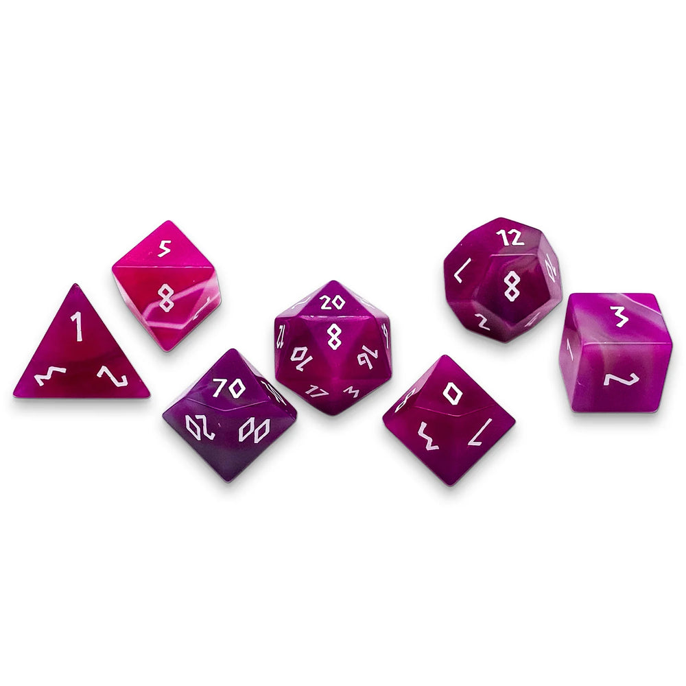 Norse Foundry - Pink Striped Agate 7 Piece RPG Set Gemstone Dice