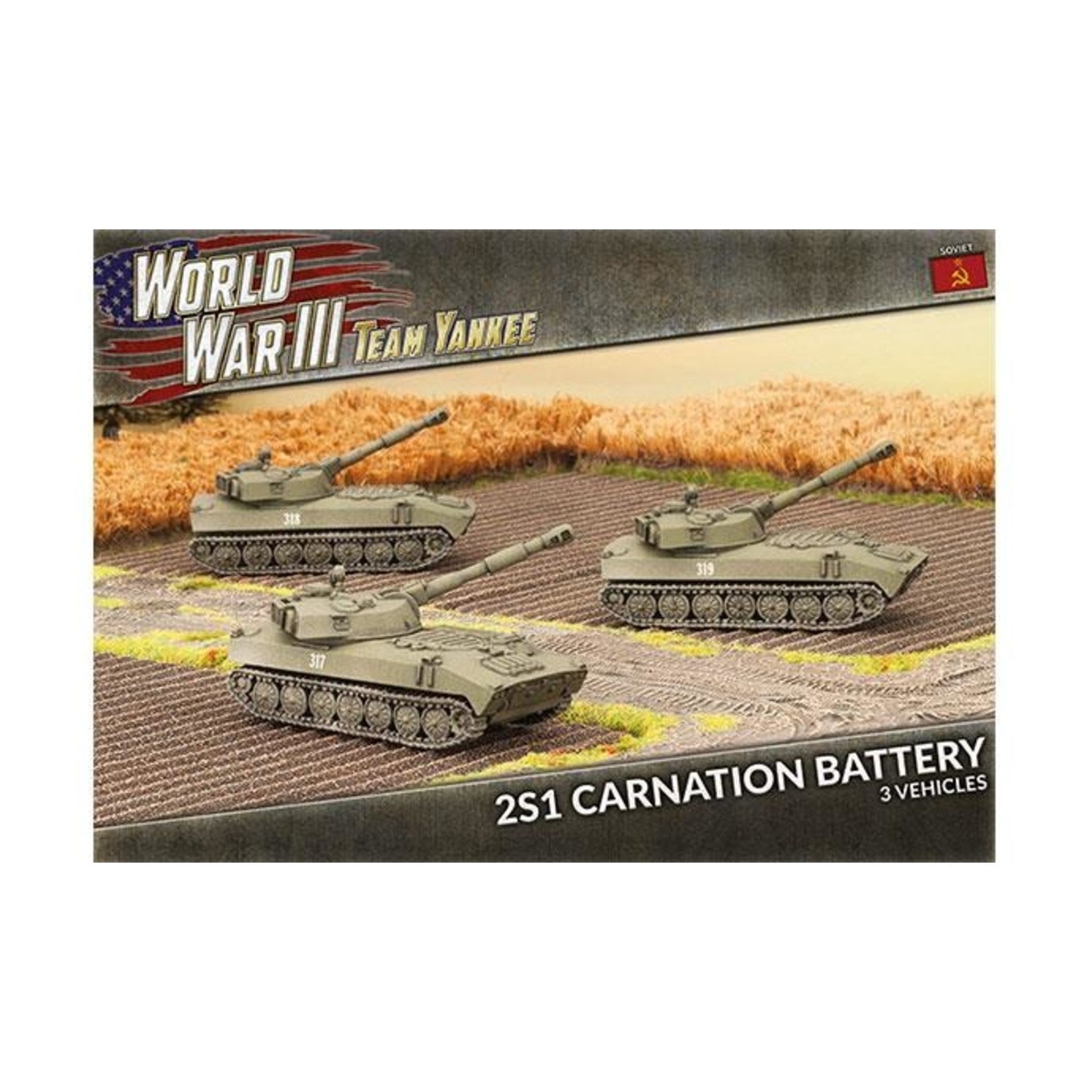 2S1 Carnation Battery (WWIII x3 Tanks)with three vehiclesRed Banner