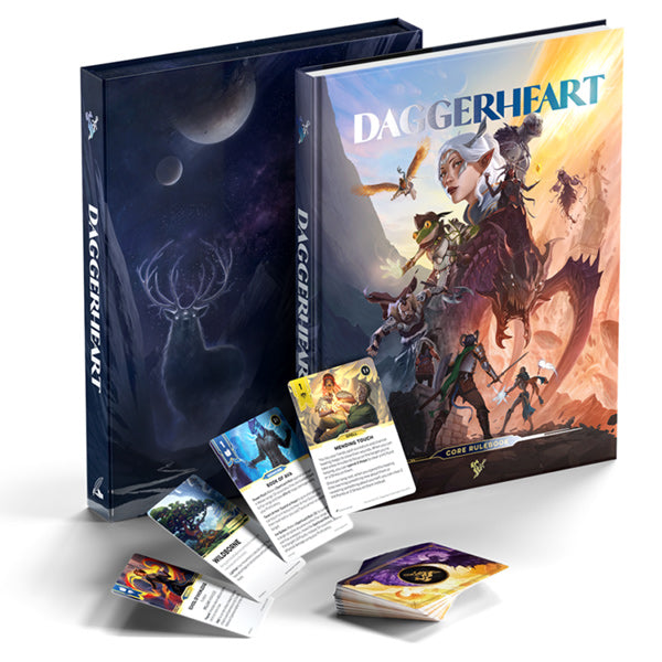 Daggerheart game box with cards and artwork on a white background