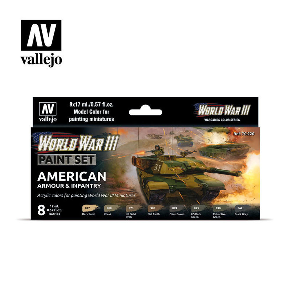 WWIII American Armour and Infantry Paint Set 8 bottles