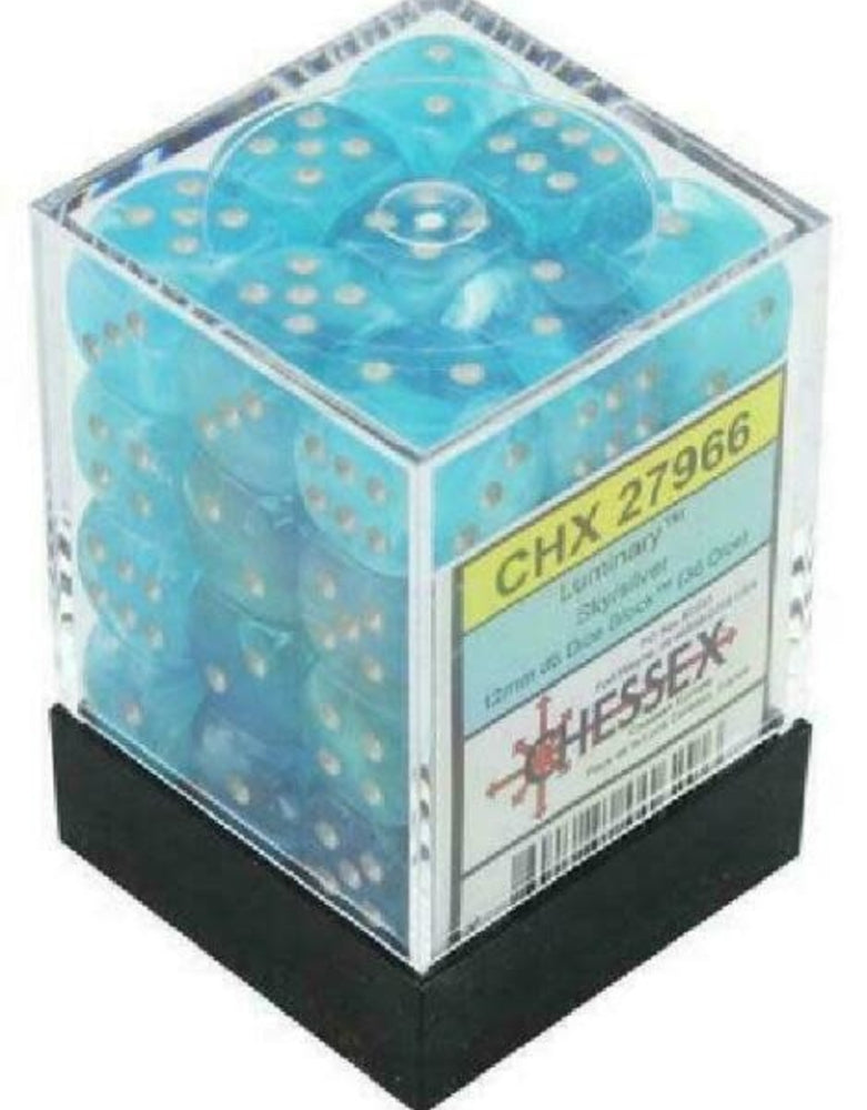 Luminary™ 12mm d6 Sky/silver Dice Block™ (36 dice)