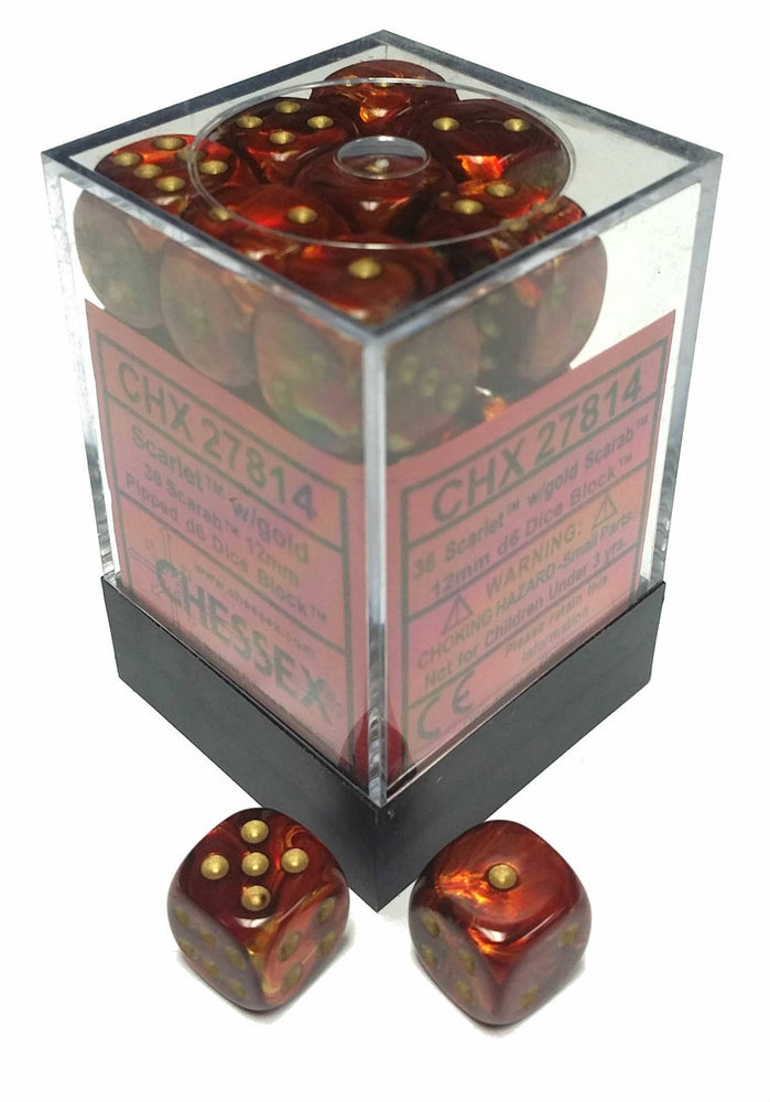 Scarab® 12mm d6 Scarlet™/gold Dice Block™ (36 dice)
