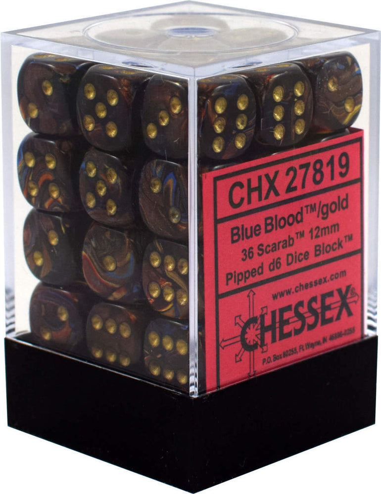 Scarab® 12mm d6 Blue Blood™/gold Dice Block™ (36 dice)