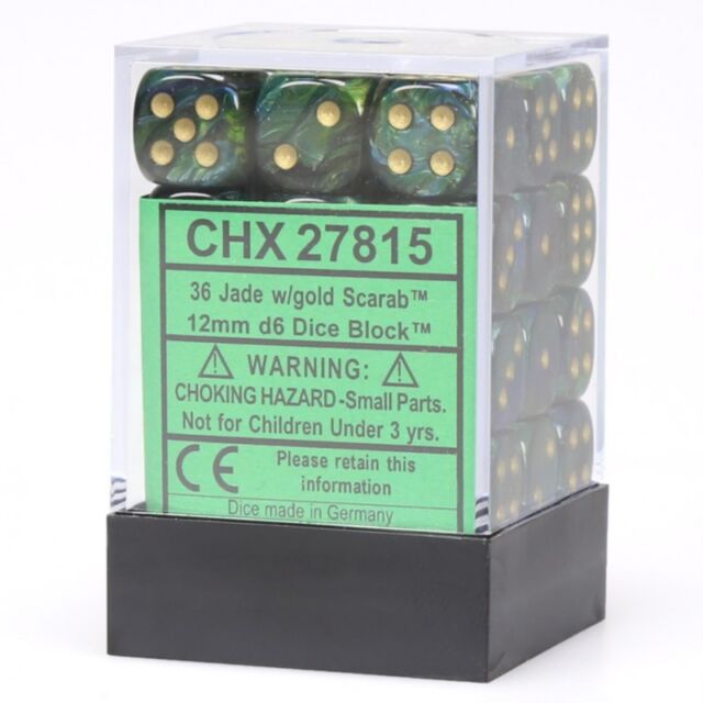 Scarab® 12mm d6 Jade/gold Dice Block™ (36 dice)